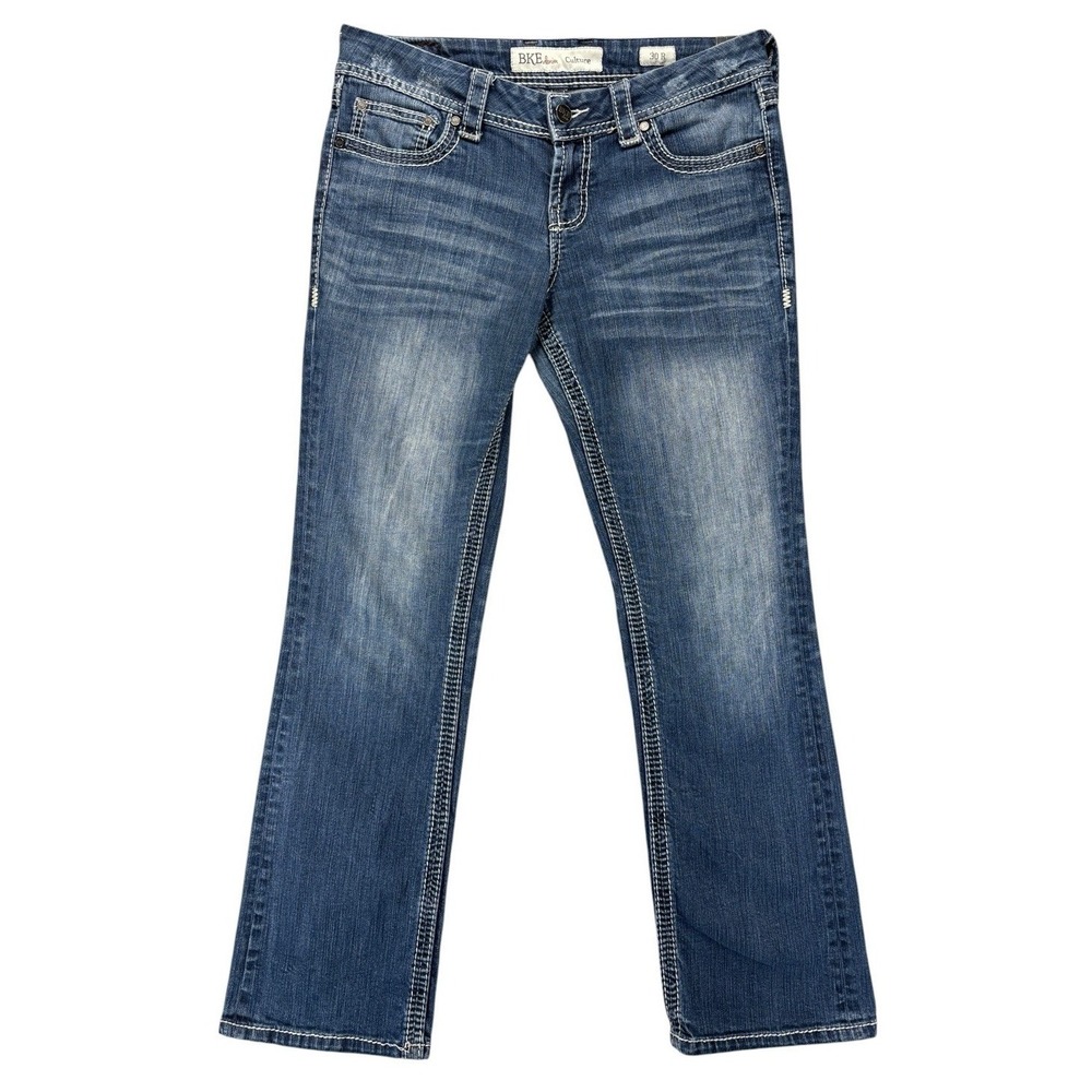 BKE Denim Culture Bootcut Jeans 30R Y2K Thick Stitch Whiskered Stretch 34x29.5"
